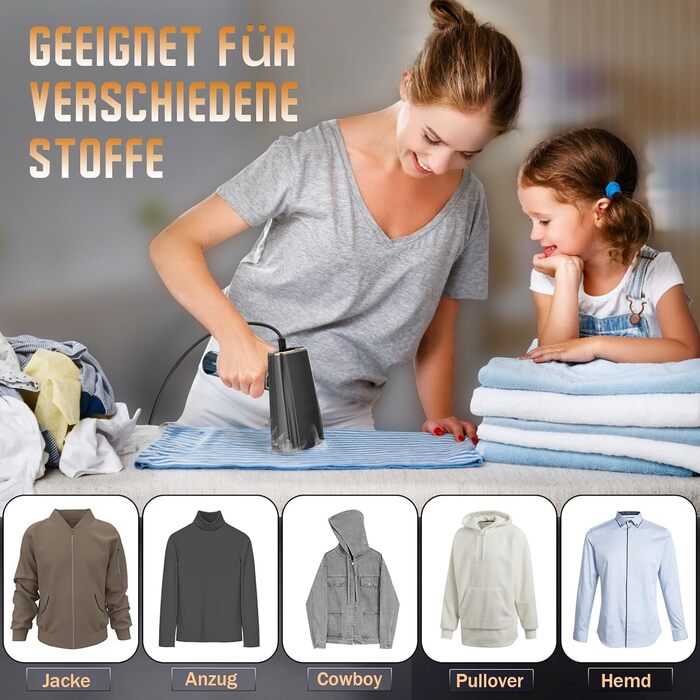 Відпарювач для одягу Raelunyi 1300W, портативний, чорний - для дому, подорожей та офісу