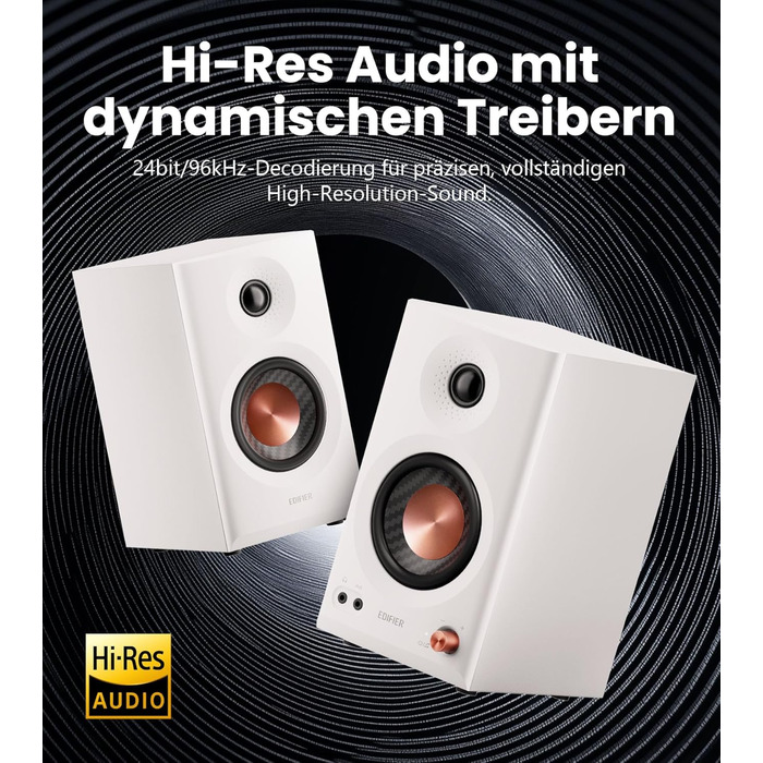 Edifier MR3 - Компактні студійні колонки 2.0, Hi-Res Audio, Bluetooth 5.4, RCA, AUX, керування через додаток, 2 x 18W (білі)