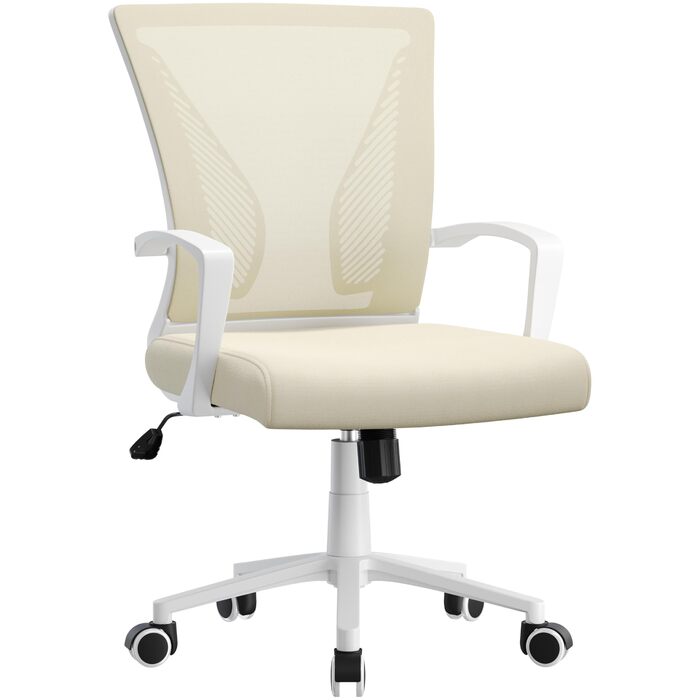 Офісний стілець Yaheetech ергономічний з сітчастою спинкою, регульований, з підлокітниками, бежевий, до 136 кг