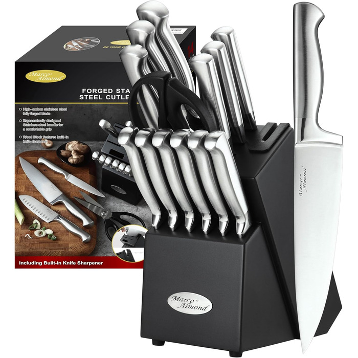 Набір кухонних ножів Marco Almond® KYA28, 14 предметів, нержавіюча сталь, з точилкою