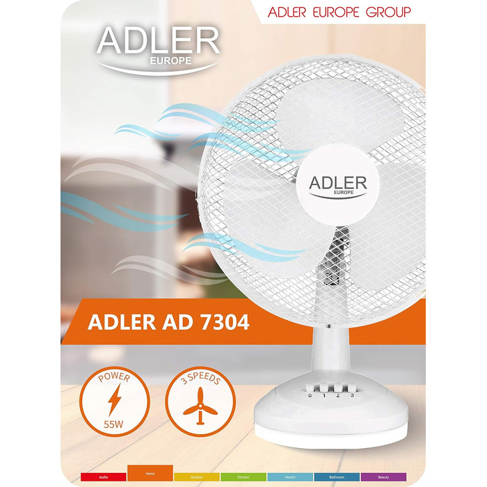 Настільний вентилятор Adler AD7304 AD 7304, 55 Вт, білий