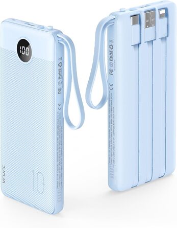 З кабелем, LED дисплей, 5 виходів, 2 входи, для iPhone/Huawei/Samsung, 10000mAh