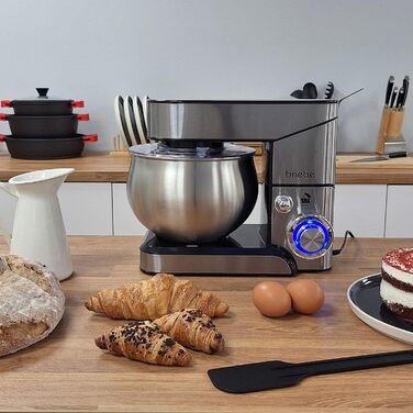 Професійна кухонна машина для замішування тіста Briebe KM1114, 1800W, 5л, 6 швидкостей, збірна чаша, міксер, гак для тіста, венчик