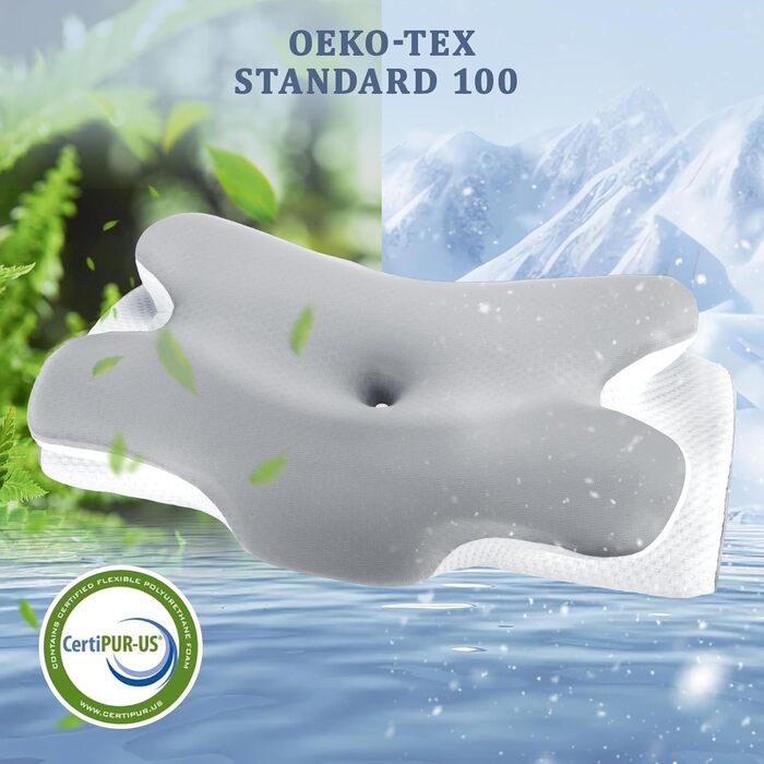 Ортопедична подушка для шиї LNZHAO з Memory Foam - для сну на боці, спині, животі - для зняття болю в шиї та плечах (сіра)