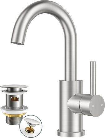 Змішувач для ванної кімнати/кухні FORIOUS Hoch 360° з нержавіючої сталі, з підйомом 175 мм, з підключенням до гарячої та холодної води, для мийки, для дому та кемпінгу