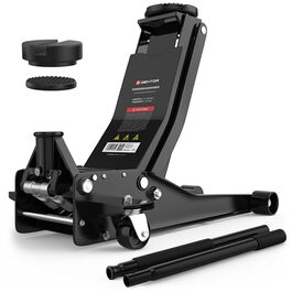 Гідравлічний домкрат 3T низькопрофільний 75-505мм з гумовими накладками для легкових авто та SUV – професійний, поворотний на 360° (Чорний)