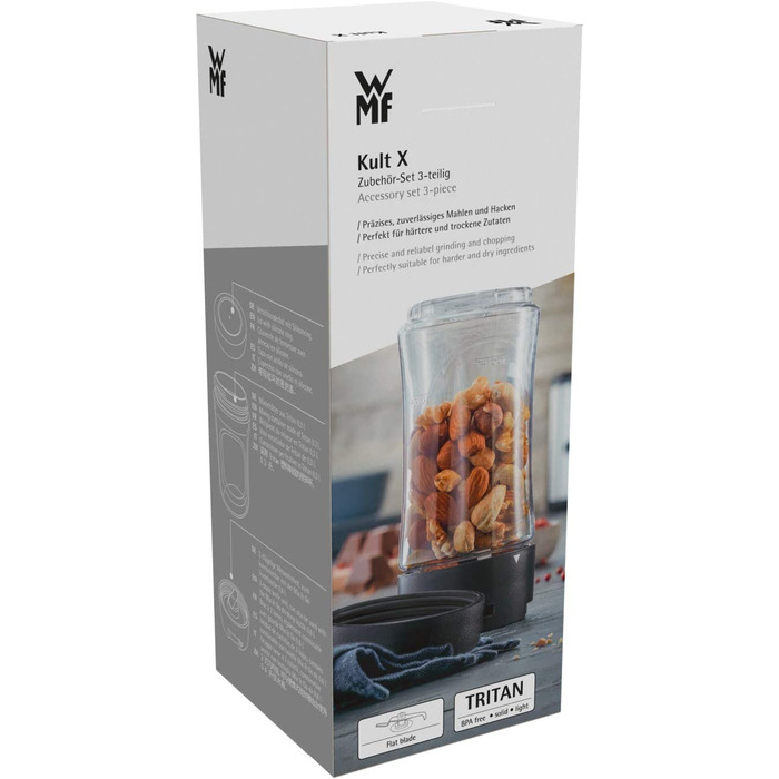 Блендер WMF Kult X Mix & Go Mini - електричний шейкер з пляшкою 600 мл, срібно-чорний, комплект аксесуарів 3 шт.