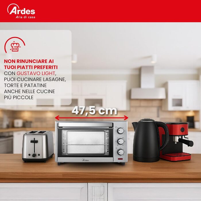 Електричний міні-пекар ARDES Magnus AR6226S, 25 літрів, сріблястий, з аксесуарами