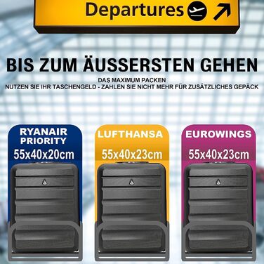 Валіза Aerolite 55x40x20 40x20x25 Ryanair Максимальна валіза 40 л також підходить для easyJet, Lufthansa, Eurowings Легка валіза з твердою оболонкою для ручної поклажі Ручна поклажа Валіза Візок 5 років гарантії Ryanair Пакет