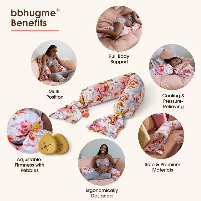 Подушка для вагітних BBhugme® - подушка для вагітних та годування, подушка для підтримки всього тіла - оливковий колір (Blushing Roses)
