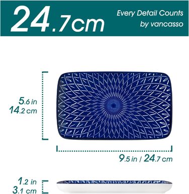 Набір тарілок Vancasso SELENE, 6 шт., прямокутні, 22x13 см, блакитні - для закусок, суші, десертів, фруктів