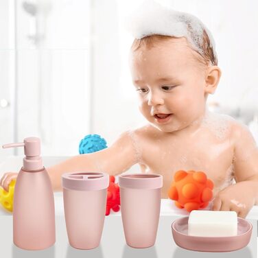 Набір аксесуарів для ванної кімнати iMucci (9 шт.) з бамбуковим покриттям, пастельно-зелений: сміттєвий бак, щітка для унітазу, тримач для зубних щіток, дозатор мила-лосьйону, мильниця, стакан для зубних щіток, тримач для ватних паличок