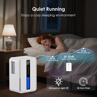 Електричний осушувач повітря 2500 мл, 3 швидкості, 2 режими, таймер 48 год, авто-стоп, захист від замерзання, для спальні та ванної кімнати