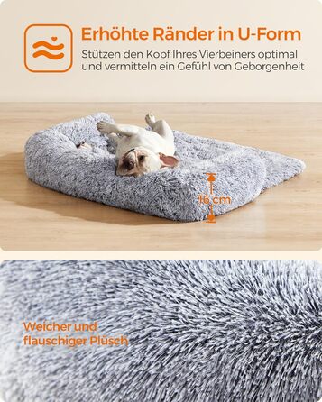 Лежак для собак Feandrea FluffyHug плюшевий, розмір XL, для середніх і великих собак, 110 x 95 x 18 см, сірий омбре