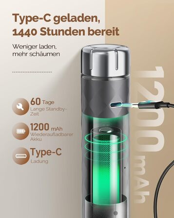 Електричний пінний балон Maestri House LunaFro 2.0 (сірий): бездротовий міксер з регулюванням швидкості та нержавіючою сталею