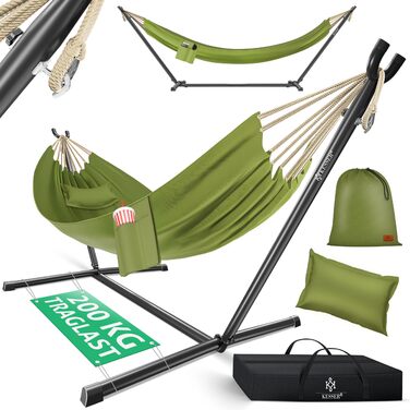 Гамак KESSER® Lake з каркасом для 2 осіб, 200 кг, для дому та саду, XXL, з подушкою, бежевий