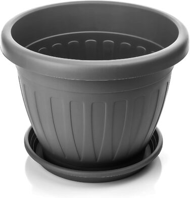 Плантатор BigDean 3X з підставкою, ø50xH38 см, антрацит - вологостійкий горщик для квітів - з водостоком, UV-стійкий, з міцного пластику - для внутрішнього та зовнішнього використання, Made in Europe