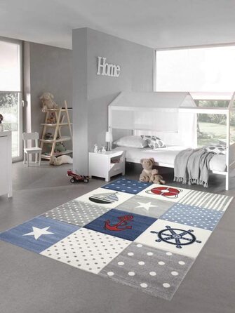 Дитячий ігровий килимок для хлопчиків Килимок морський картатий в кольорі Blue Cream Grey Розмір 120x170 см (80 x 150 см)