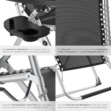 Тектейк® Розкладна сонцеліжка, садовий лежак з сонцезахисним дахом, крісло для відпочинку на балконі або в саду, лежак з додатковою товстою подушкою, розслаблююча сонцеліжка, витримує до 200 кг - (2 шт. з сонцезахисним дахом, чорний)