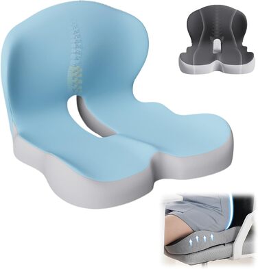 Ортопедична подушка для спини та сидіння з memory foam, ергономічна, з підтримкою попереку, для офісних та автомобільних крісел (Блакитний)