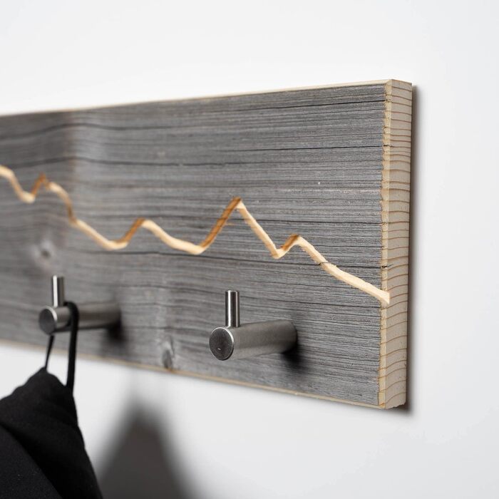 Вішалка для одягу WOODS з відновленої деревини з гірським мотивом ручна робота в Баварії Вішалка для одягу дерев'яна Настінна вішалка для одягу з гачком (40 см (3 гачки), гачки з нержавіючої сталі)