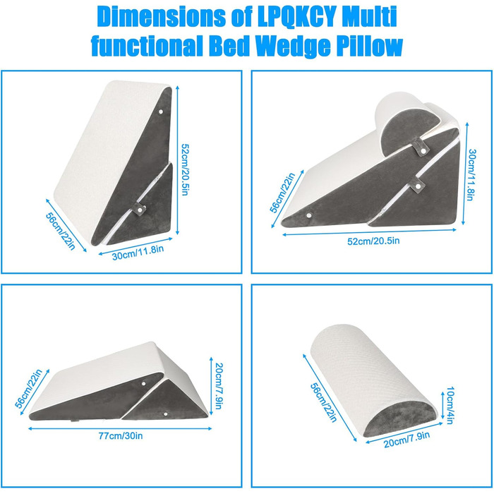 Регульована кліновидна подушка для ліжка та дивана, ортопедична подушка від рефлюксу та хропіння, підтримка спини та ніг, пінополіуретан
