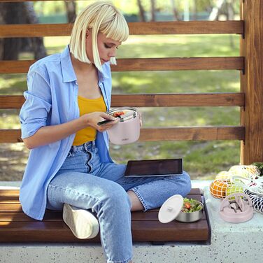 Термоконтейнер для їжі Itslife 970мл, термоконтейнер з кришкою, з нержавіючої сталі з ложкою, термотермос для їжі, ланчбокс для супів, дитячого харчування, каші (зелений) (фіолетовий)