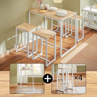 Стільниця SoBuy з 4 стільцями: кухонний/барний стіл для кухні, їдальні, маленьких кімнат. Компактний набір, білий, 100x60x96 см, висота стільця 67 см. OGT15-WN