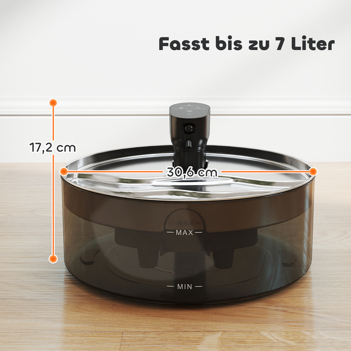 Джерело води для котів Katzenbrunnen 7L з тихою помпою, LED-підсвіткою, фільтром з активованого вугілля та нержавіючою сталлю (30,6 x 30,6 x 17,2 см)