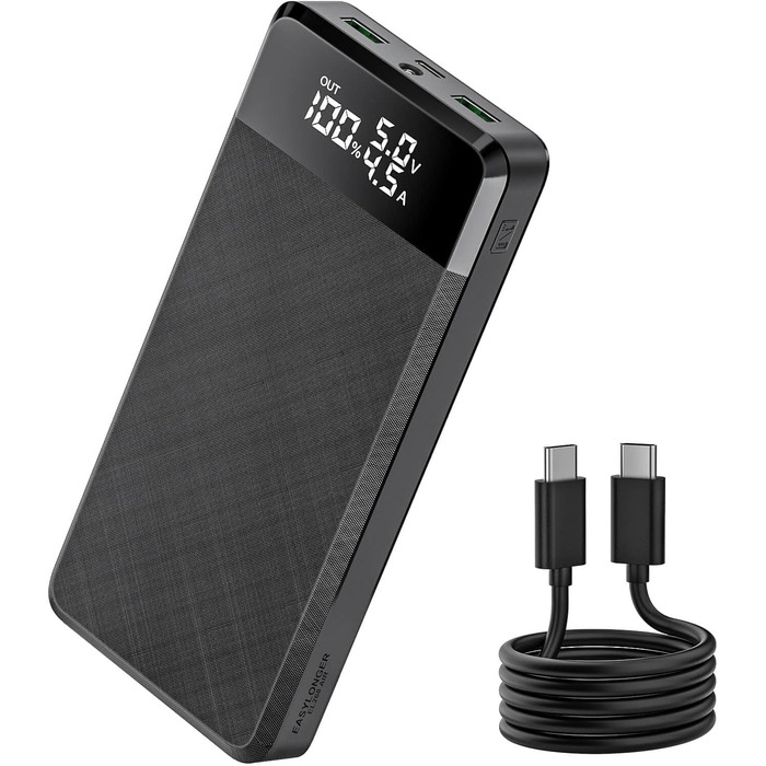 Для ноутбука 26800mAh 96.48Wh PD 45W Power Bank Power Bank зі швидкою зарядкою Акумуляторна батарея зі світлодіодним індикатором USB C Зовнішній акумулятор для MacBook, мобільного телефону, Lenovo, HP, Dell, Ipad Black