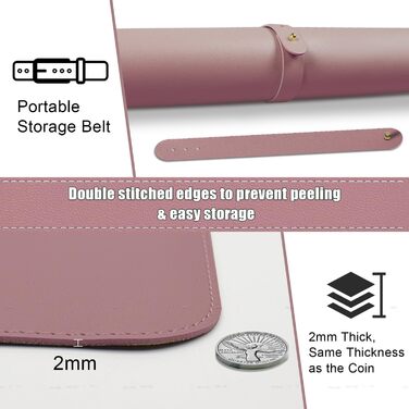 Шкіряний килимок для столу BLESWIN, великий протиковзкий підкладник під мишу та клавіатуру для ноутбука та комп'ютера, офісний настільний мат для письма (90x43 см, рожево-ліловий)