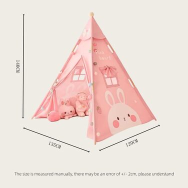 Дитяче намет-тіпі з верхівкою, бавовняно-льонові дитячі намети для малюків в приміщенні, для хлопчиків та дівчаток, Тіпі, дитячий ігровий будиночок (Рожевий)