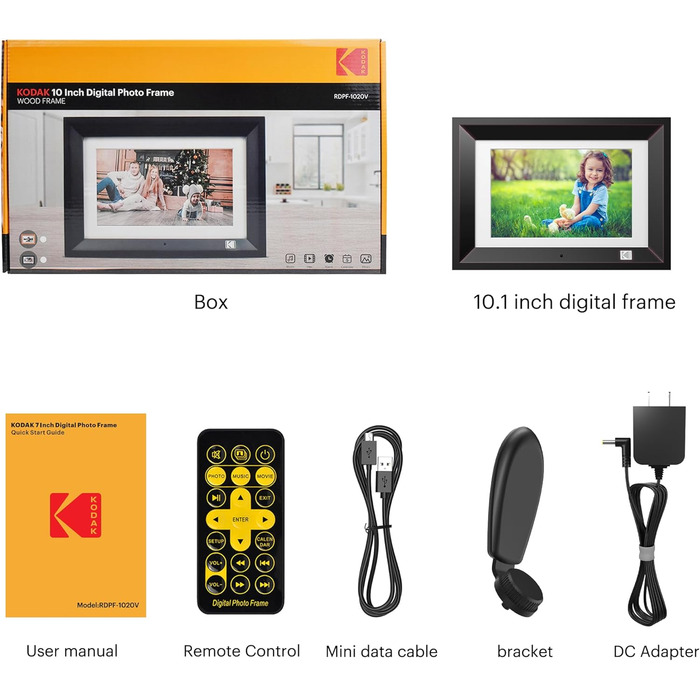 Цифровий фоторамка Kodak 10 дюймів з акумулятором, Wi-Fi, 32 ГБ, HD IPS сенсорний екран, фото/відео/музика, керування через додаток (Чорний)