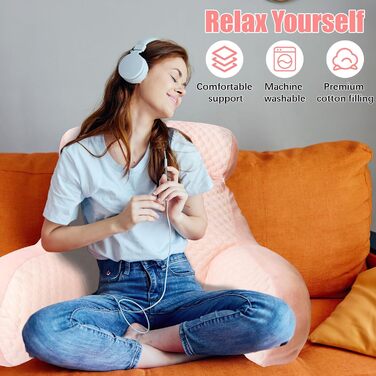 Лежанка-подушка для читання, 70x50 см, велика, для дорослих, з підголовником та підлокітником, зручна подушка для читання в ліжко/диван (Рожева, X-Large)