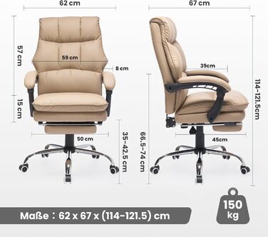 Крісло шеф-кухар SEEDWAVE з підставкою для ніг, офісне крісло, 150 кг, широке сидіння, спинка регулюється під кутом 155°