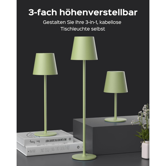 LED-лампа настільна Jackyled бездротова, перезаряджувана, 5000mAh, 3 рівня висоти, 3 температури кольору, регульована яскравість (зелена, 1 шт.)