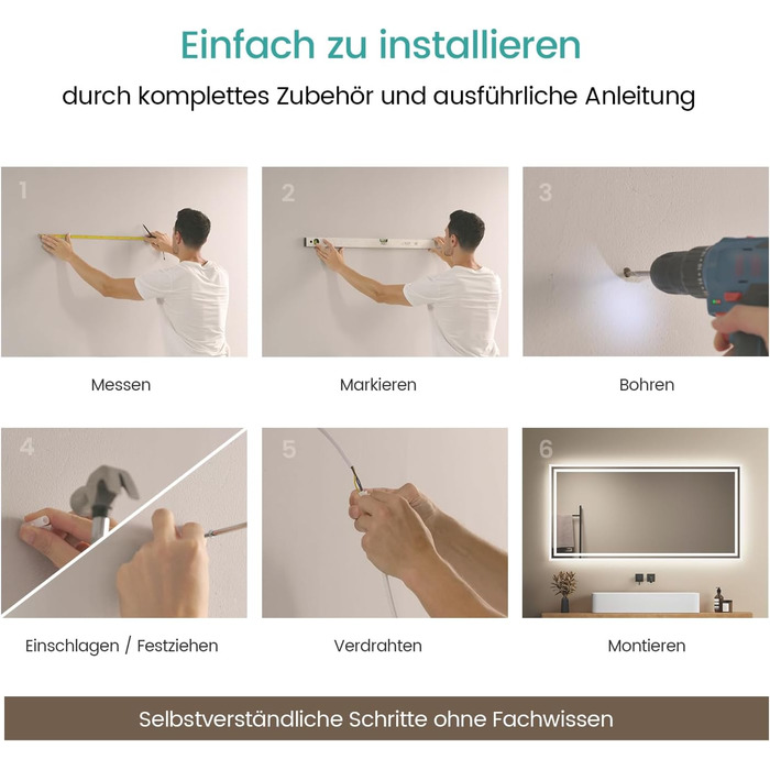 LED дзеркало для ванної кімнати EMKE 40x60 см з підсвічуванням, протитуманне, холодний/теплий білий світ, кнопка, алюмінієва рама, IP44, енергозберігаюче