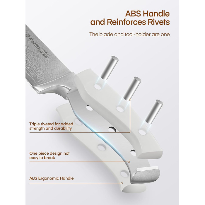Набір ножів D.Perlla 7 предметів з точилкою, професійний кухонний набір з нержавіючої сталі з пластиковою ручкою та дерев'яним блоком, білий