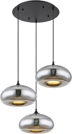 Світловий підвісний світильник SELLY зі скляними плафонами сріблястий хром, метал чорний, 3-