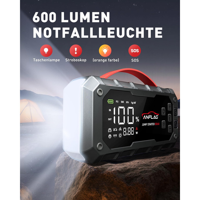 Powerbank для автомобіля ANFLAG 7000A з компресором 160PSI, 26800mAh, підтримка бензинових та дизельних двигунів (до 14.0L), PD65W, LED-ліхтар