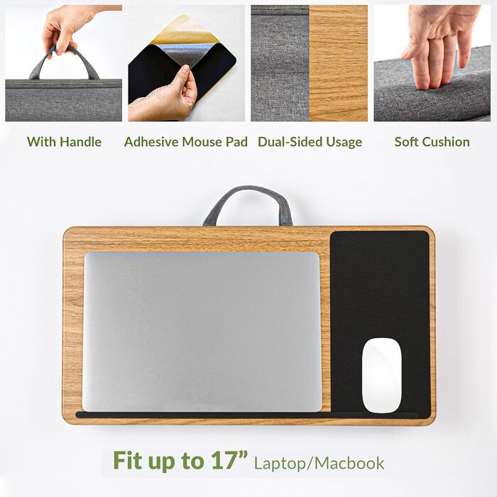 Підставка для ноутбука на колінах, L, з подушкою, для дому/офісу, 17 дюймів, 30.5 x 57 x 4.5 см, деревоподібний дизайн