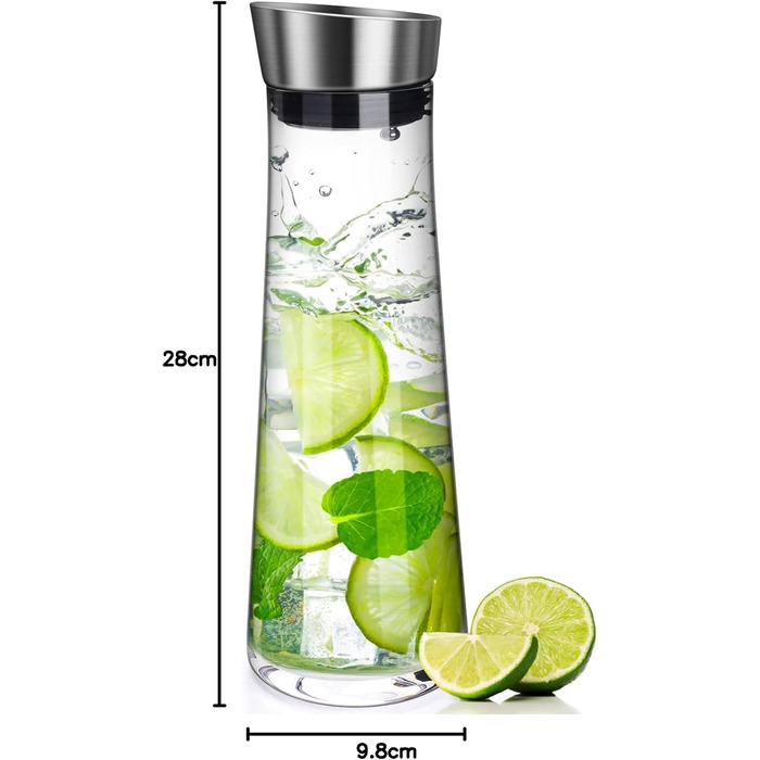 Скляна карафа з кришкою (1 літр) для напоїв: вода, чай, кава, молоко, вино