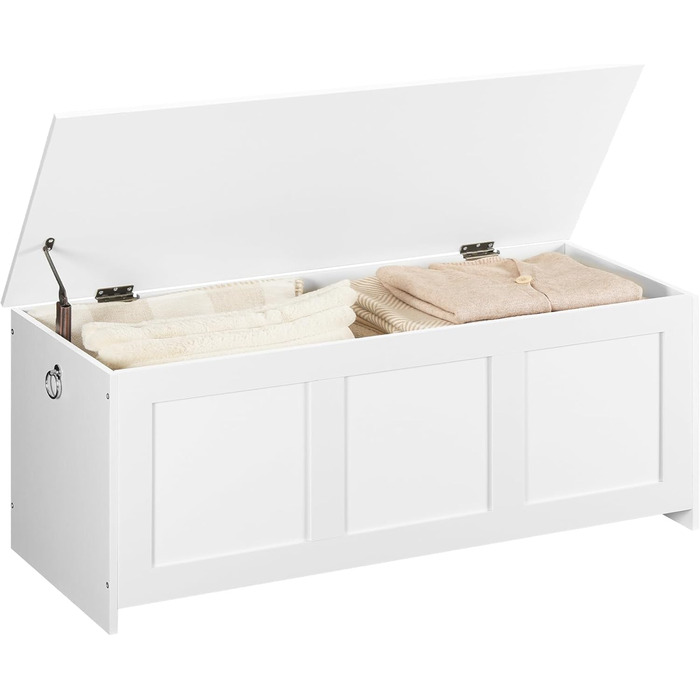 HOOBRO Лавка з ящиком для іграшок, 100 см, білий та натуральний колір дерева, з безпечним шарніром, для дому