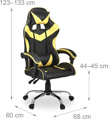 Ігрове крісло Relaxdays, Racing Look, поворотне, регулюється по висоті, подушка для голови та попереку, ВхШхГ 133x68x60 см, (чорно-жовтий)