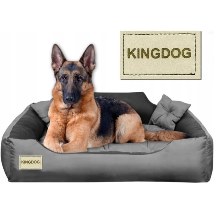 Ліжко для собак KingDog з подушками 100x75 см сіро-чорне