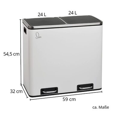 Кошик для сміття SVITA TM2X24, 48 літрів, дизайнерська кошик для сміття, сміттєва корзина, система поділу кухонного приладдя (Біла)