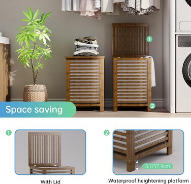 SMIBUY Кошик для білизни з бамбука з кришкою, 30л, для одягу, іграшок, рушників (горіх)