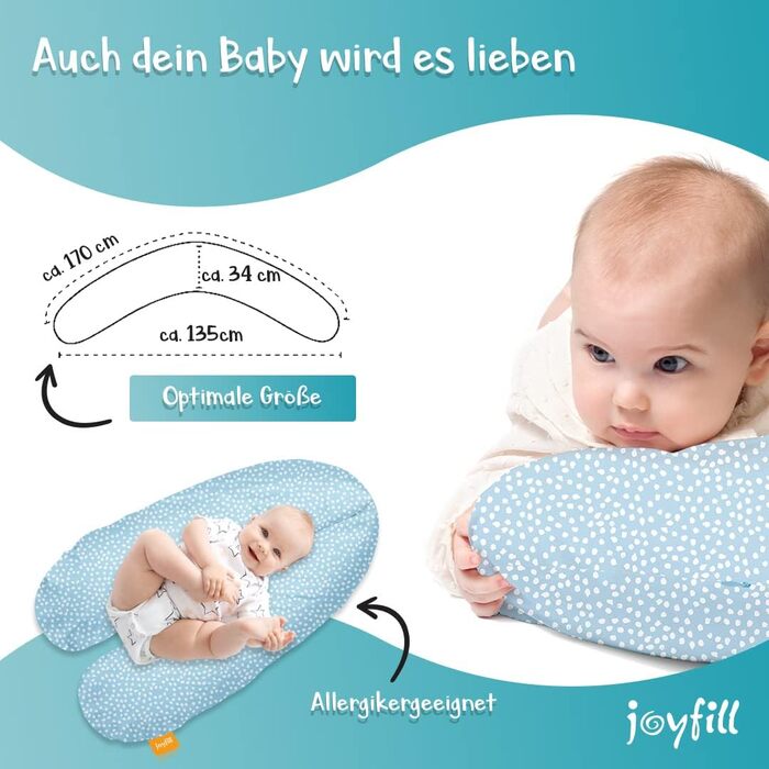 Подушка для годування Joyfill® Premium з мікроперлин - ідеальна для сну та годування | Зручна та тиха подушка для сну на боці | Виготовлено в Німеччині | Подушка для годування (170см, сніжинки)