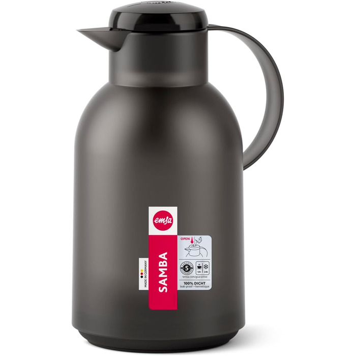 Термос Emsa Samba 1,5 л з Quick Press, 12 год тепло, 24 год холод, прозорий чорний