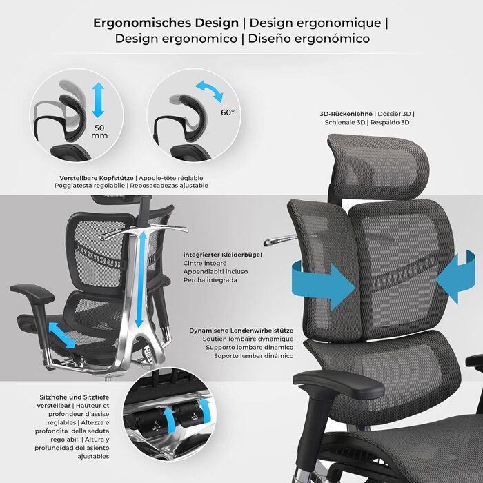 Офісне крісло CLP Norfolk Ergonomic - ергономічне крісло для офісу з підголівником, сірого кольору